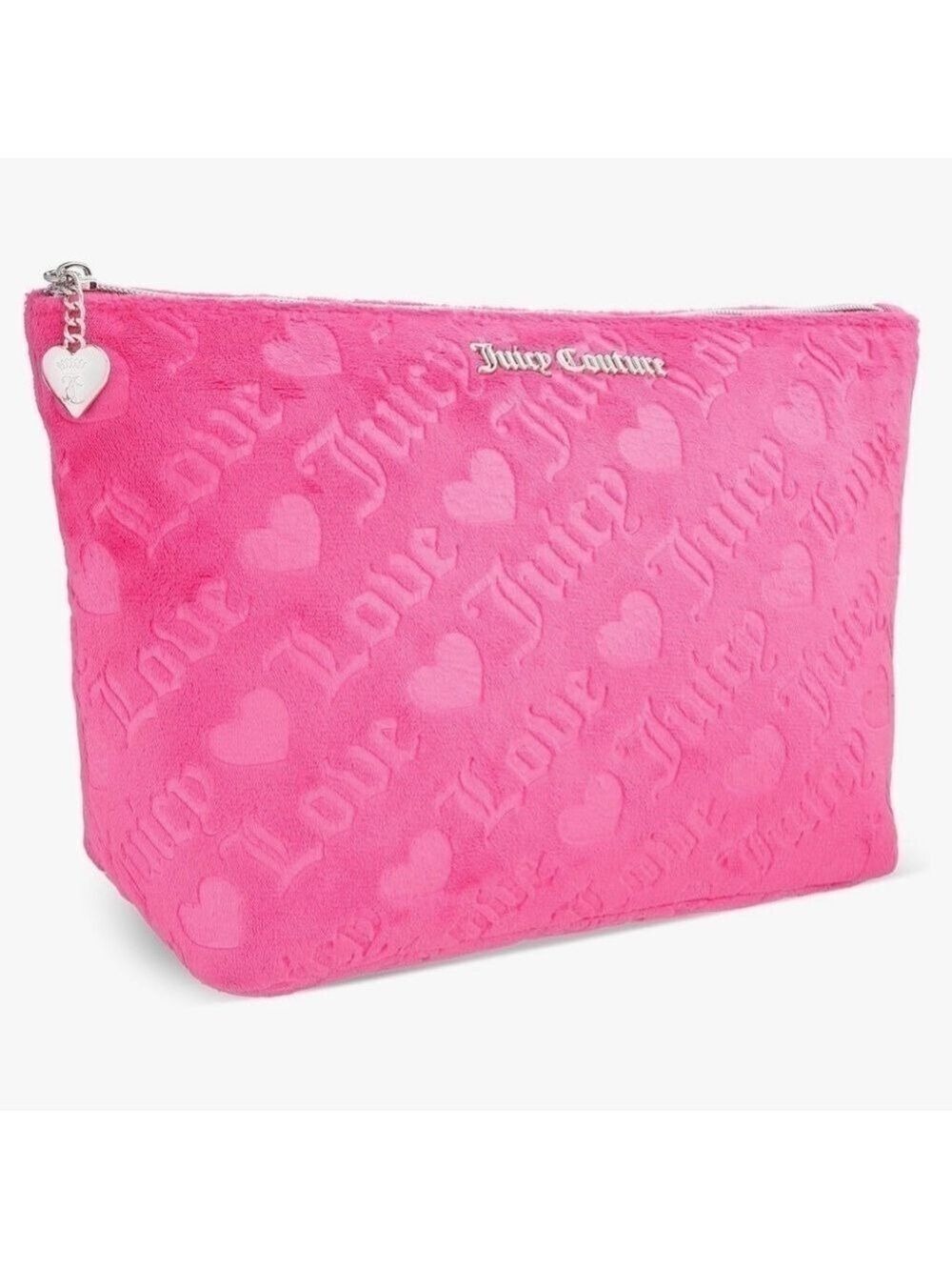 Juicy Couture Hot Pink Velvet XL Makeup Bag Pouch Y2K New